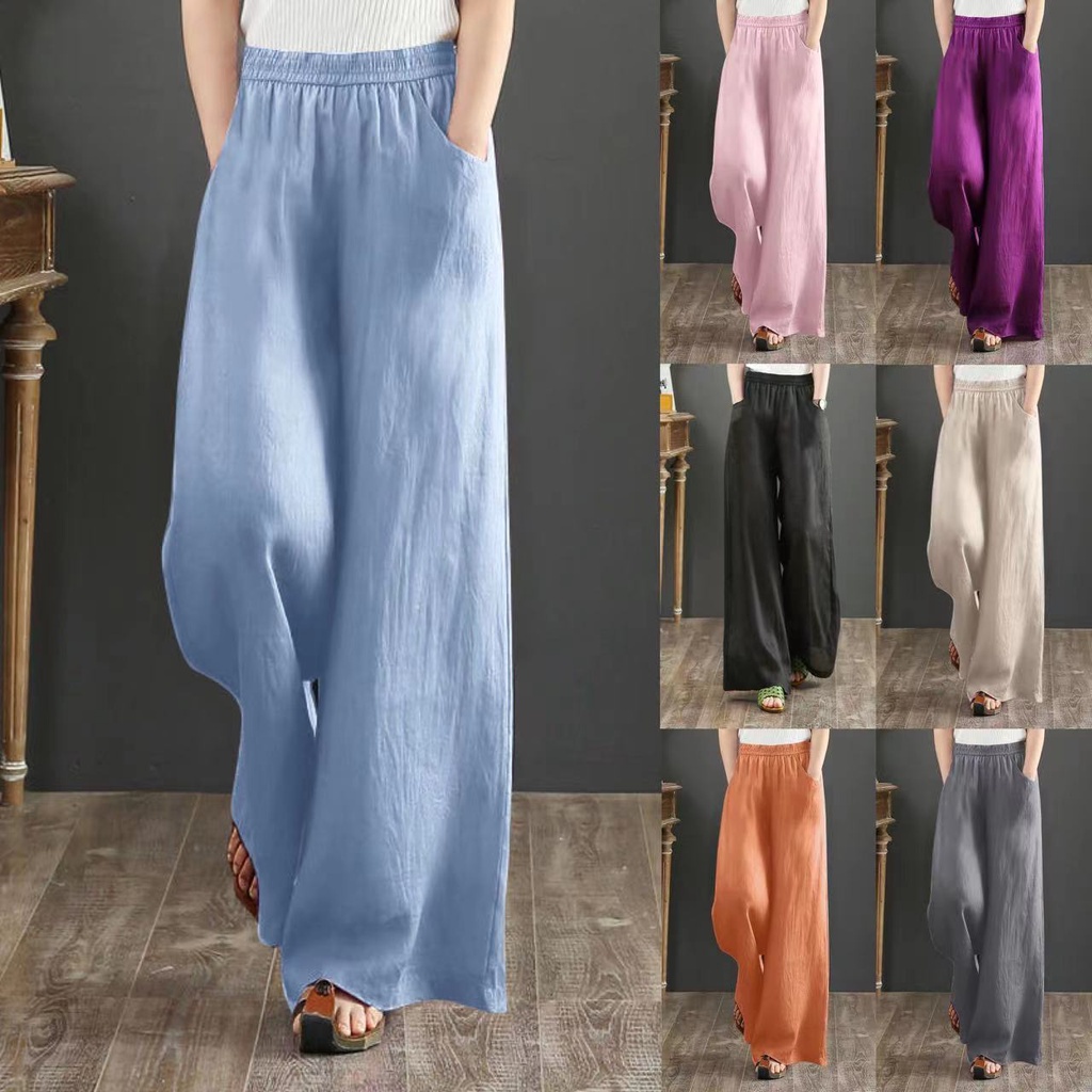 ❦∈Plus Size Wide Leg Pants Women Retro Loose Cotton Linen