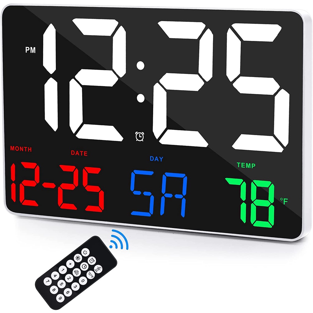 Digital Wall Clock 11.5" LED Digital Alarm Clock Large Display with Remote Control Adjustable