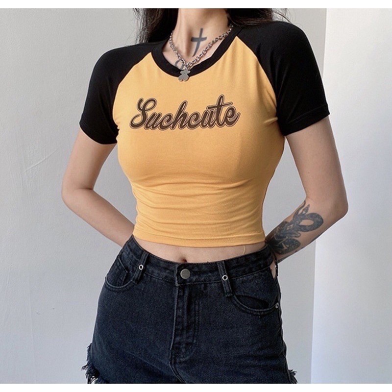 SS SUCHCUTE Tops Two Tone Raglan Crop Top | Shopee Philippines