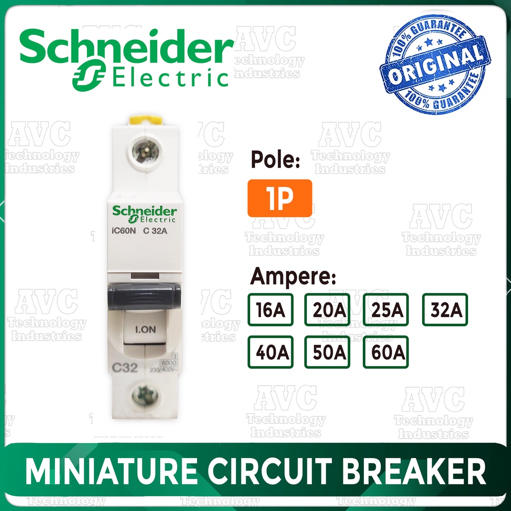 Schneider Electric Miniature Circuit Breaker 1 Pole 16a 20a 25a 32a 40a