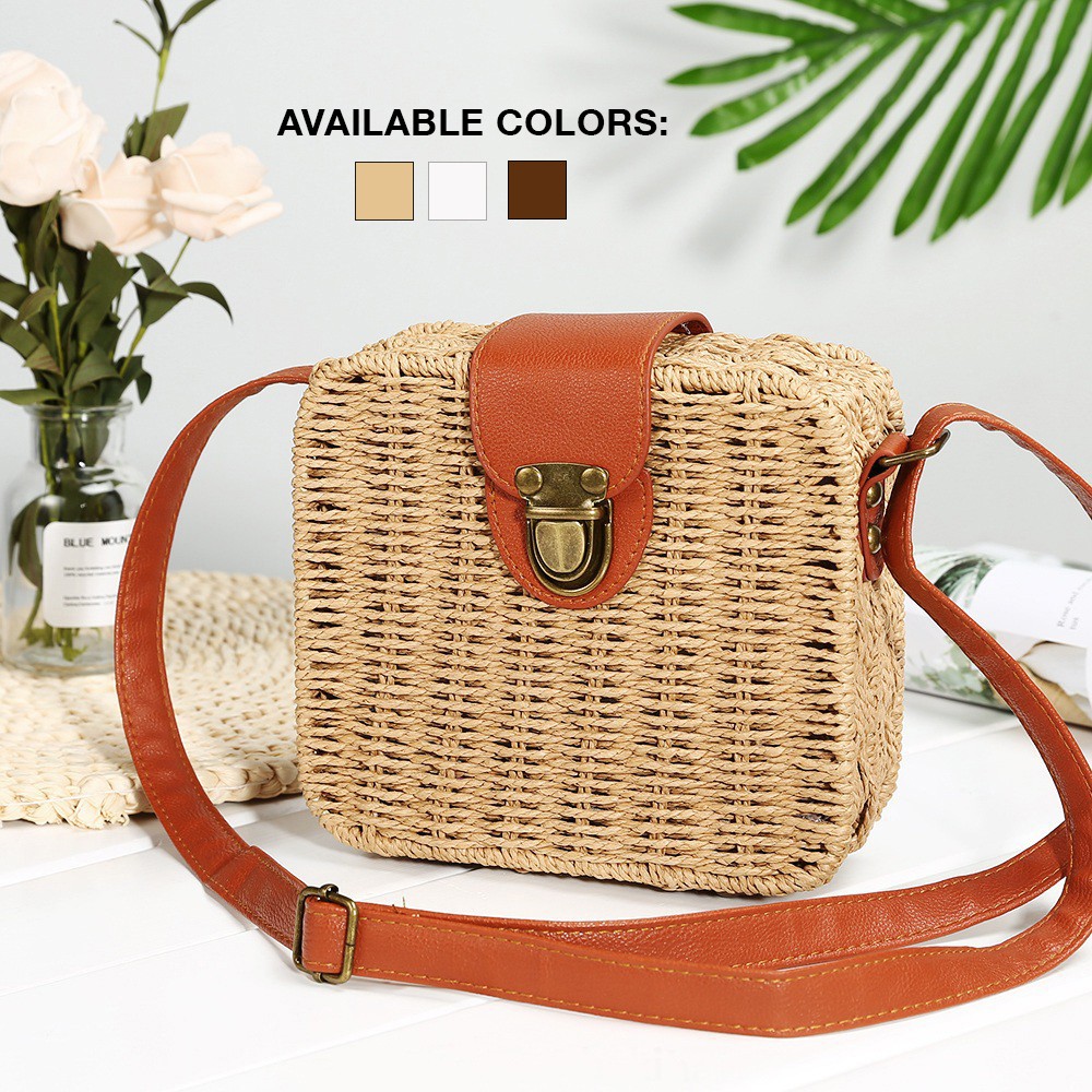 Square on sale rattan bag