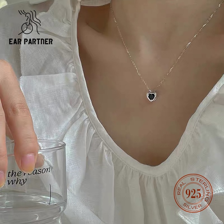 Ear Partner Small Heart S925 Sterling Silver Pendant Necklace Black Zircon Thin Chain For Women Lady Gift Shopee Philippines