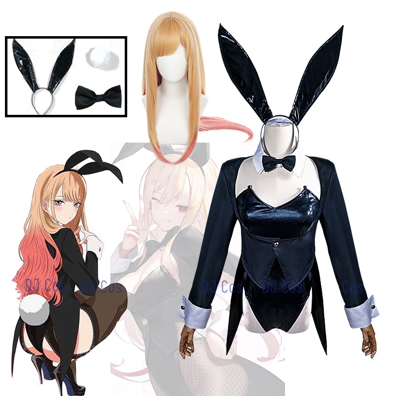Sakurajima Mai Sexy Cute Bunny Girl Faux Leather Material Rabbit Woman Set  Show Cosplay Bunny Costume Wig