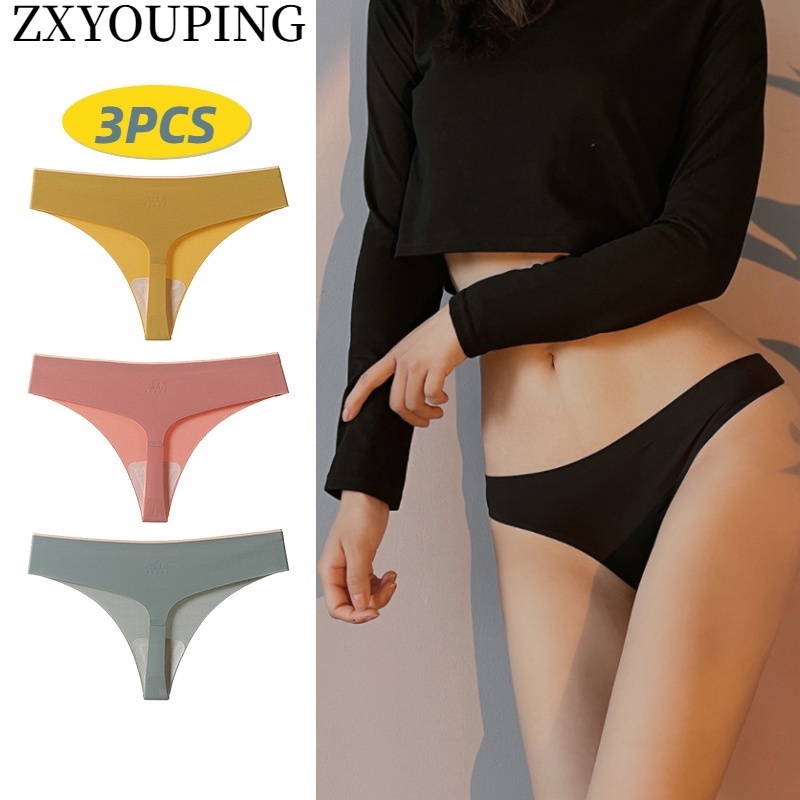 TAIAOJING Women Thong Ladies Plus Size Solid Color Glossy Seamless Stretch  Soft Mid Waist Briefs Panties Ladies Underwear