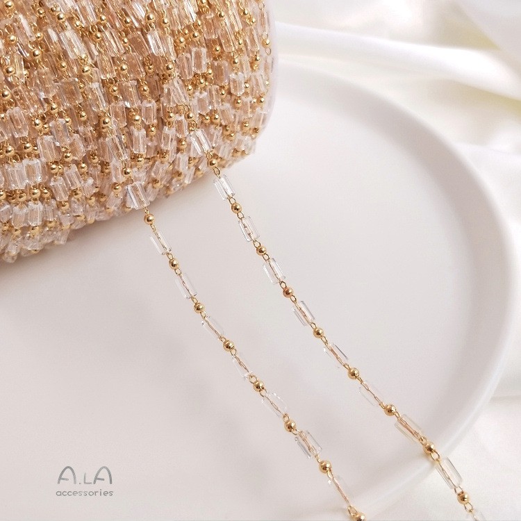 diy゜14K gold 「50cm」Square pipe clamp small gold beads handmade loose ...