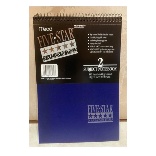 MEAD Five Star 2 Subject Notebook [100 sheets, 8 1/2 x 11 inches