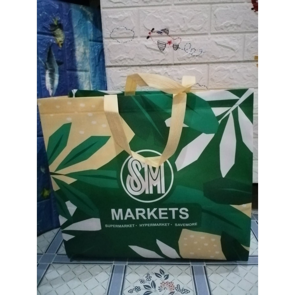 SM Printed Non Woven Eco Shopping BagColor Green SM Tote Non Woven Eco Shopping Bag SM Large Eco