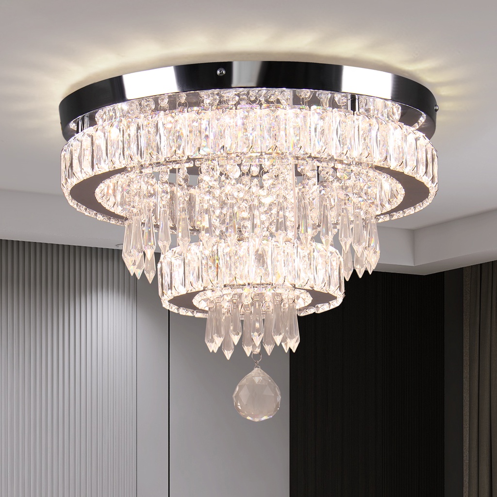 Modern Crystal Chandeliers 2 Rings Crystal Ceiling Light Round Crystal