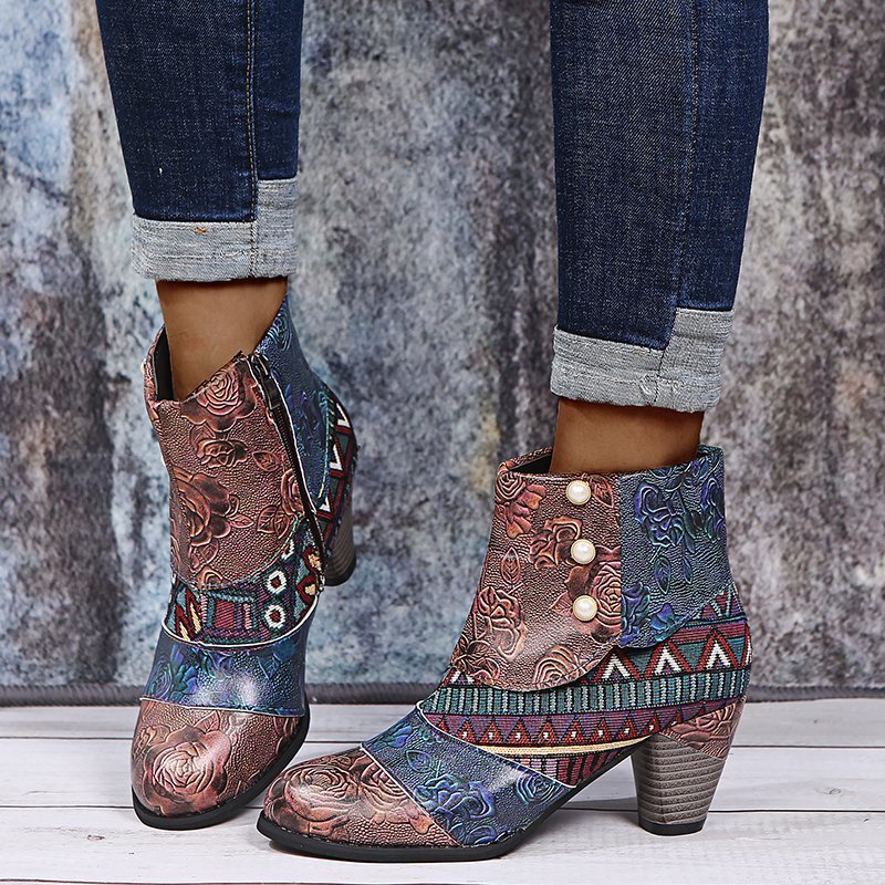 Women's high heel boots stylish retro stitching pointy Doc Martens ...