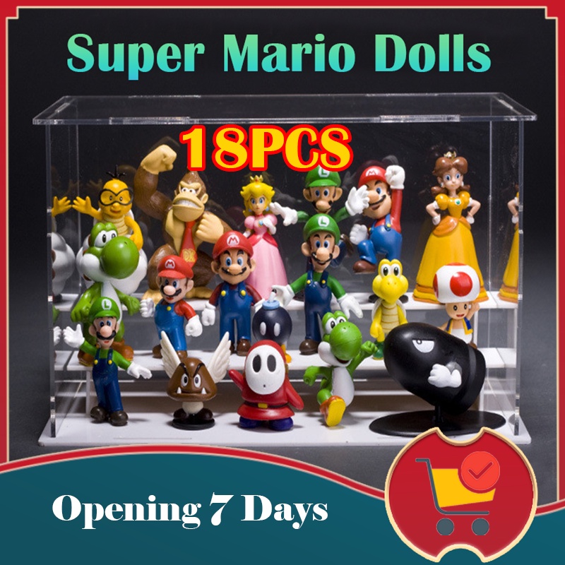 18Pcs/Lot Super Mario Bros PVC Action Figures Toys Yoshi Peach Princess ...