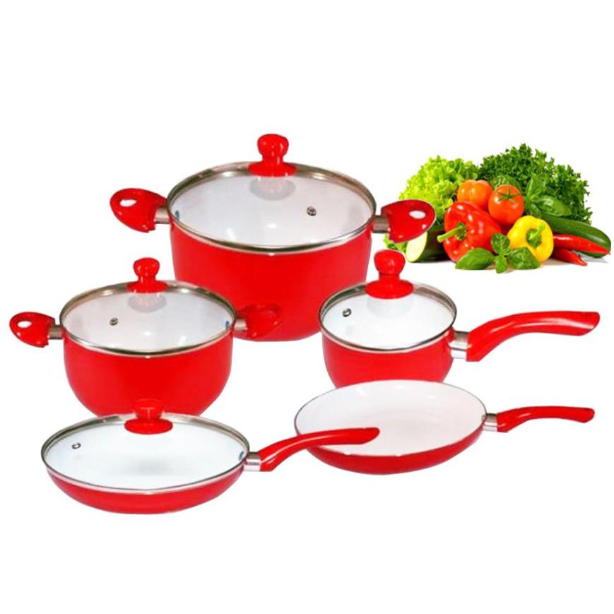 Ceramic Pan 9Piece Set (Red) Shopee Philippines