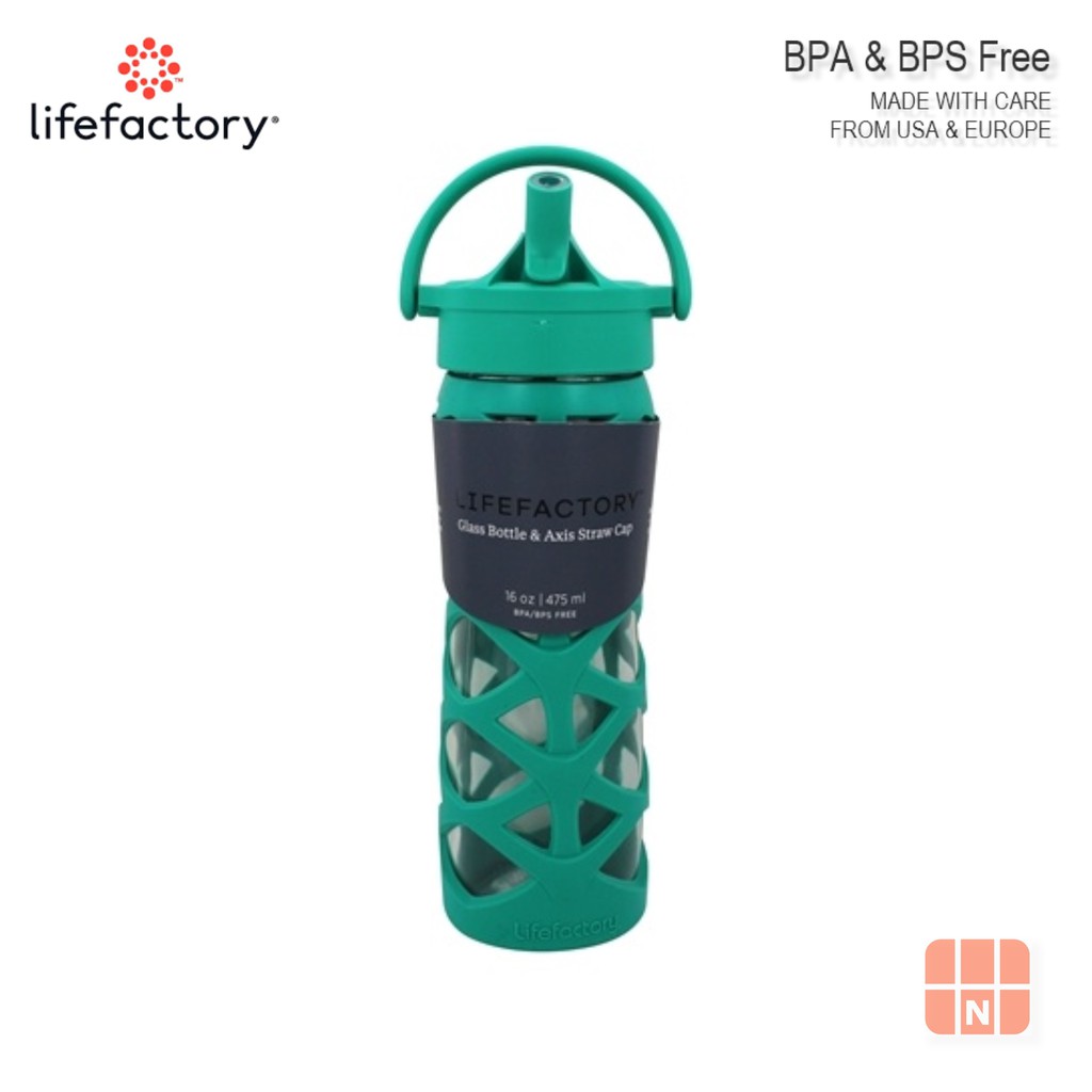 Lifefactory 16oz Glass Btl with Axis Straw Cap & Silicone Sleeve ...