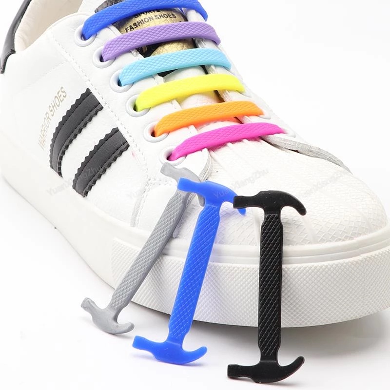 Tie Elastic Shoelaces Rubber Sneaker Laces 16PCS Silicone
