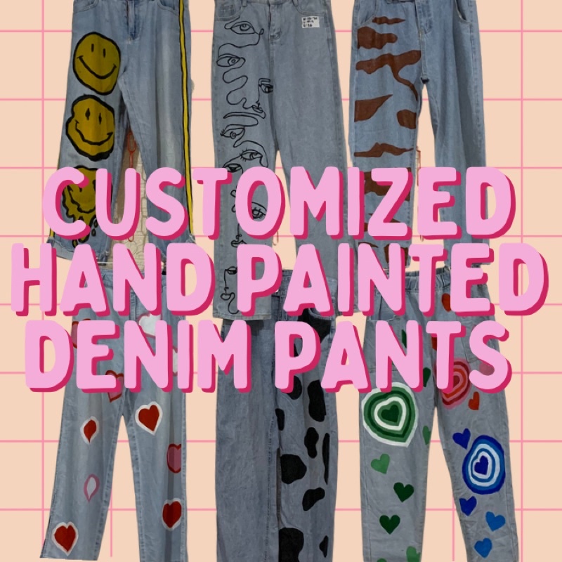 customized hand painted denim pants read description Shopee