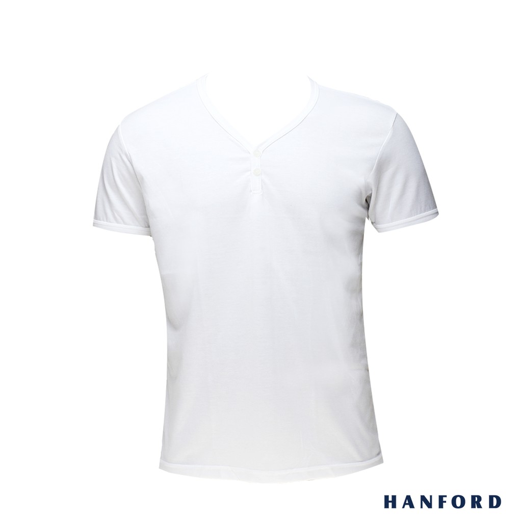Hanford Mens Y-Neck Modern Fit Short Sleeves Shirt - White (SinglePack ...
