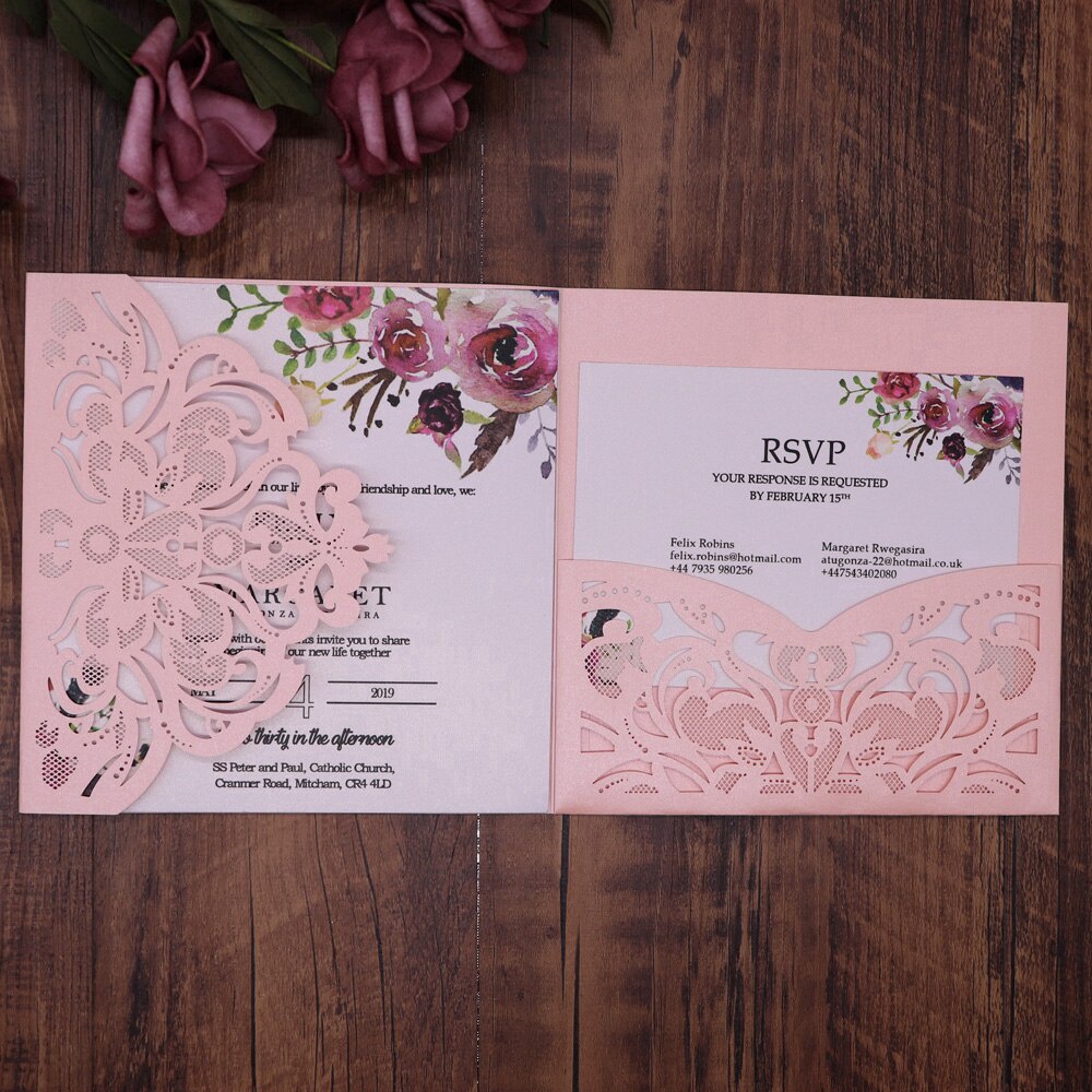 【New】10pcs/pack Lace Laser Cut Wedding Invitation Card Cover Square Glitter Paper Party Event Su