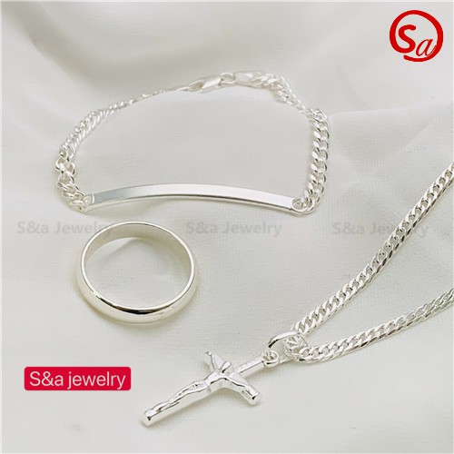 925 Silver 3in1 Pendant Necklace Bracelet Ring set for women set