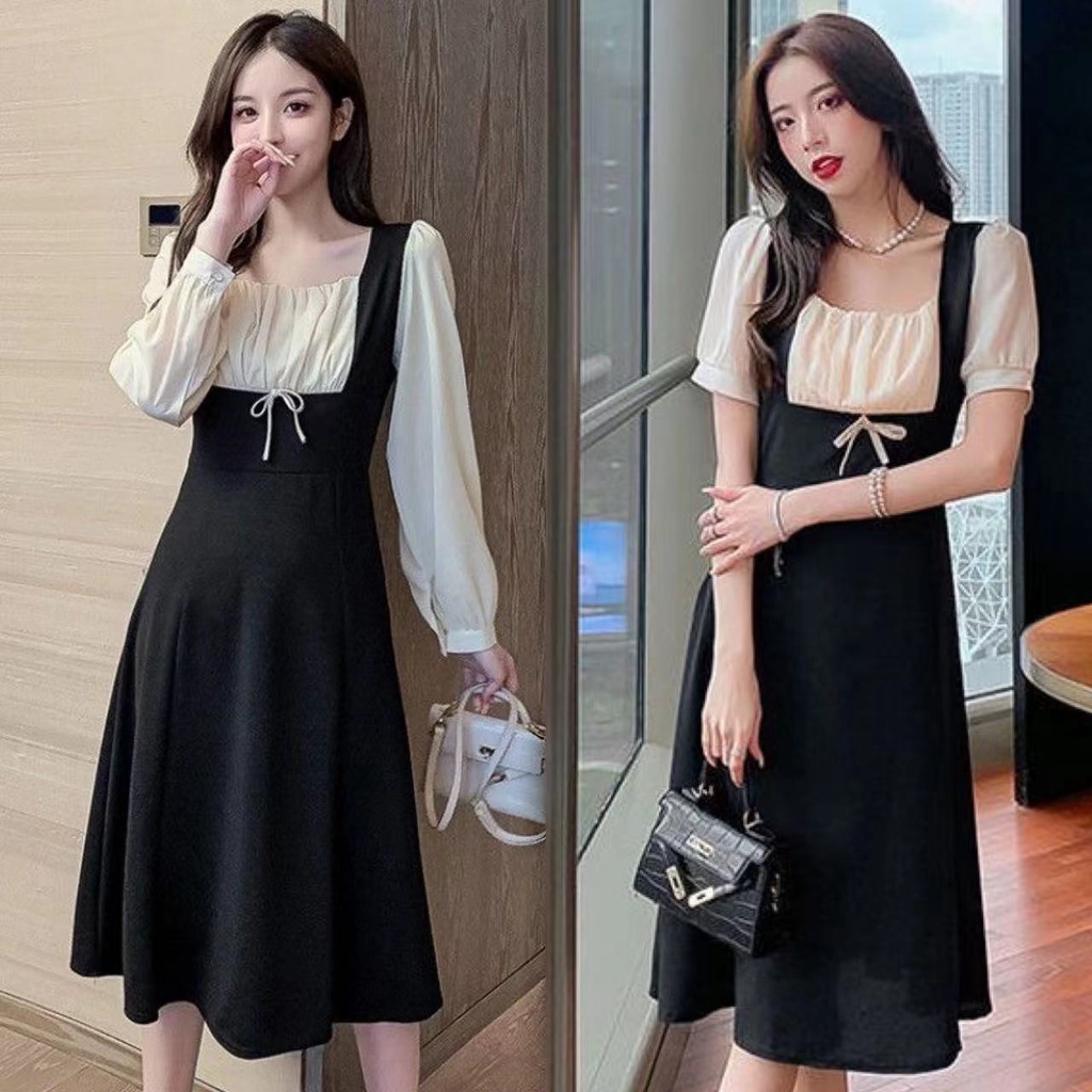 (COD)French retro square collar show thin minority dress women's fake ...