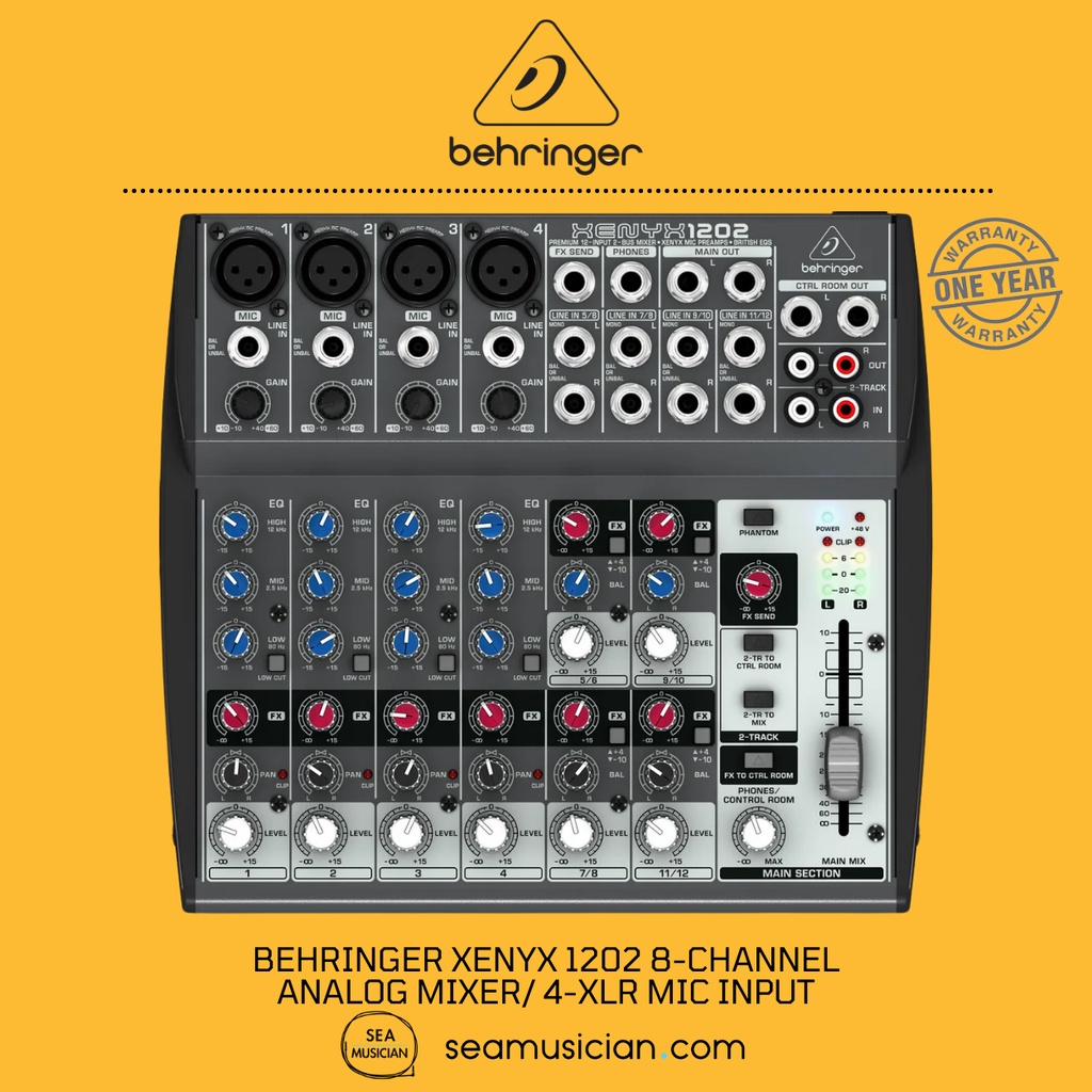 BEHRINGER XENYX 1202 8CHANNEL ANALOG MIXER/ 4XLR MIC INPUT (8CH
