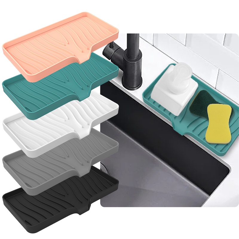 Sink Tray Organizer SelfDraining Silicone Soap and Sponge Holder for Kitchen Bathroom Shopee