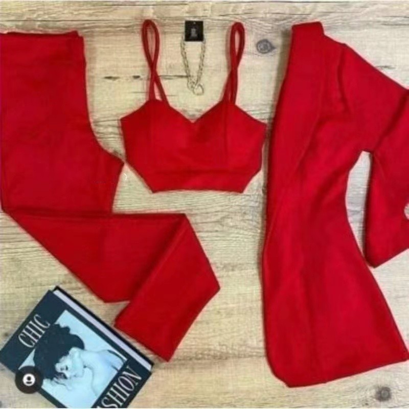 New sexy fashion suit Terno suit 3in1 (blazer + crop top + pants) women