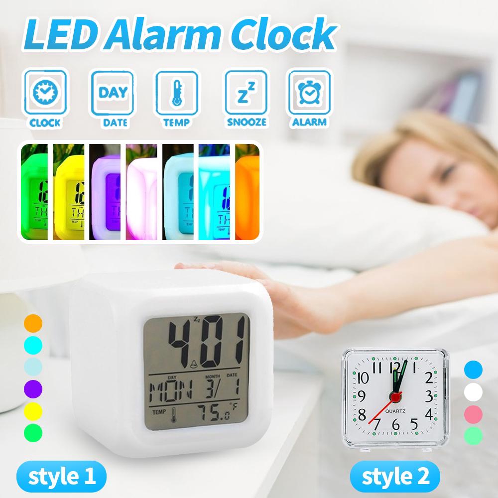 Color LED Alarm Clock Desktop Cube Clock Home Illuminated LCD Night ...
