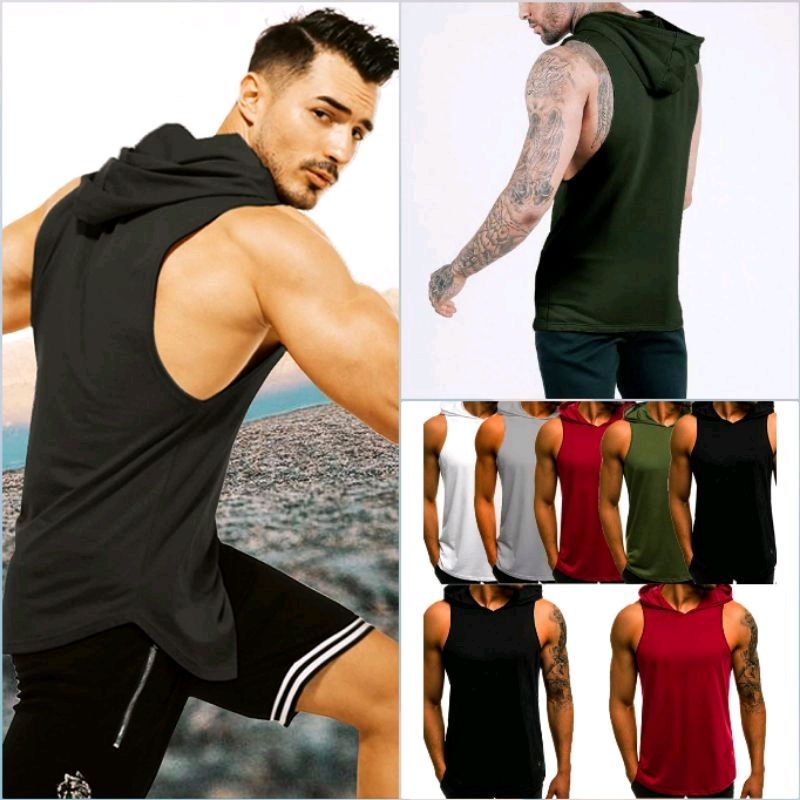 Mens Hoodie Muscle Top Cotton Spandex Hoodie Sando | Small to Medium ...