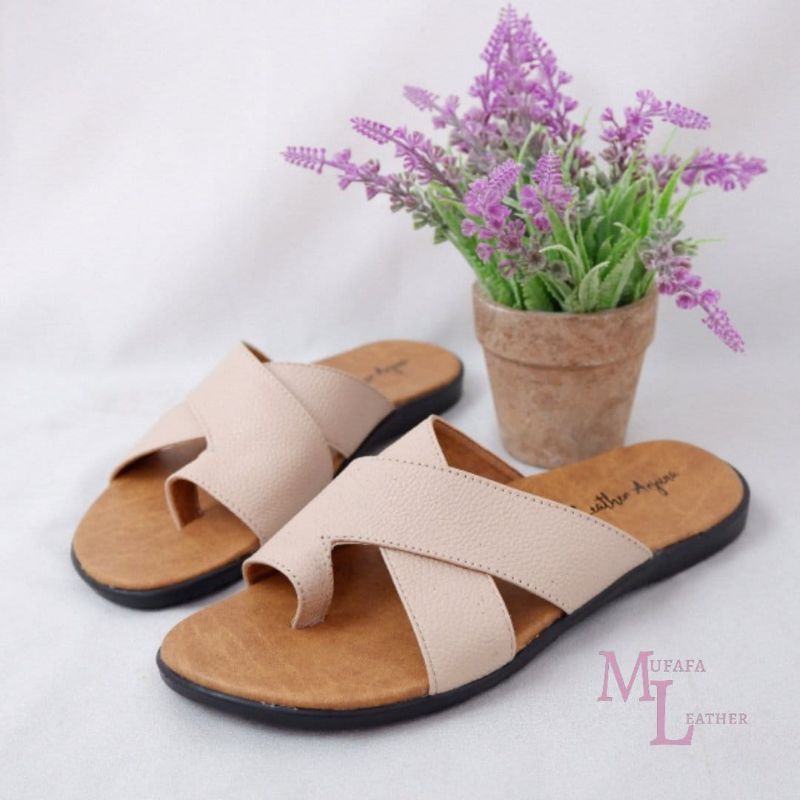 Women's Genuine Leather Sandals Flat La Visa | Shopee Philippines