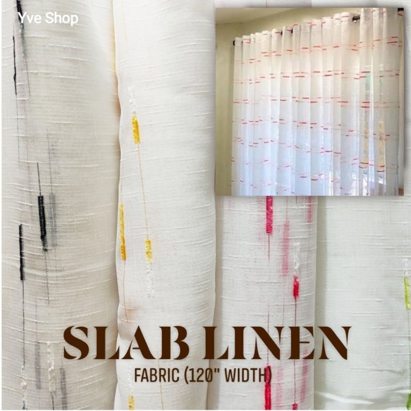 Slab Linen Fabric / Lace Embroidered for curtain 120 inches width (Sold ...