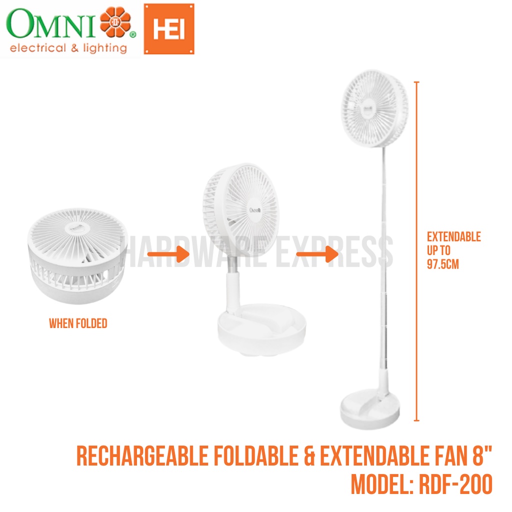 Omni RDF-200 Rechargeable Foldable and Extendable Fan 8