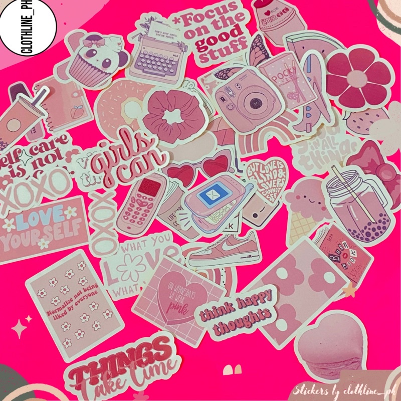 50 pcs big cute pink Stickers Freebies stickers Pink Sticker laptop