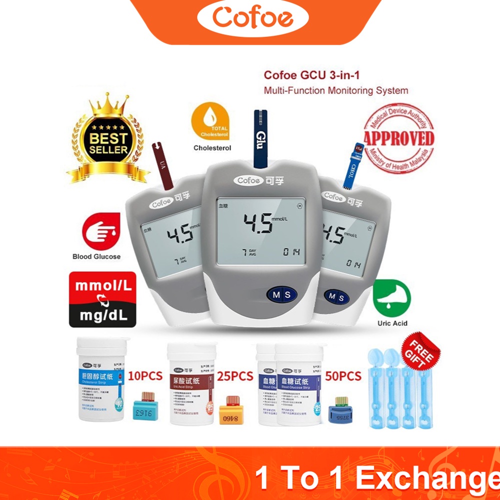 Cofoe 3-in-1 Multifunctional Cholesterol&Uric Acid&Blood Glucose Meter ...
