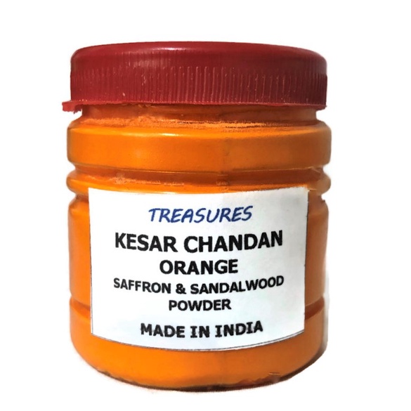 Treasures Kesar Chandan TilakOrangeSaffron&Sandalwood Vermillion Powder100 Pure From India