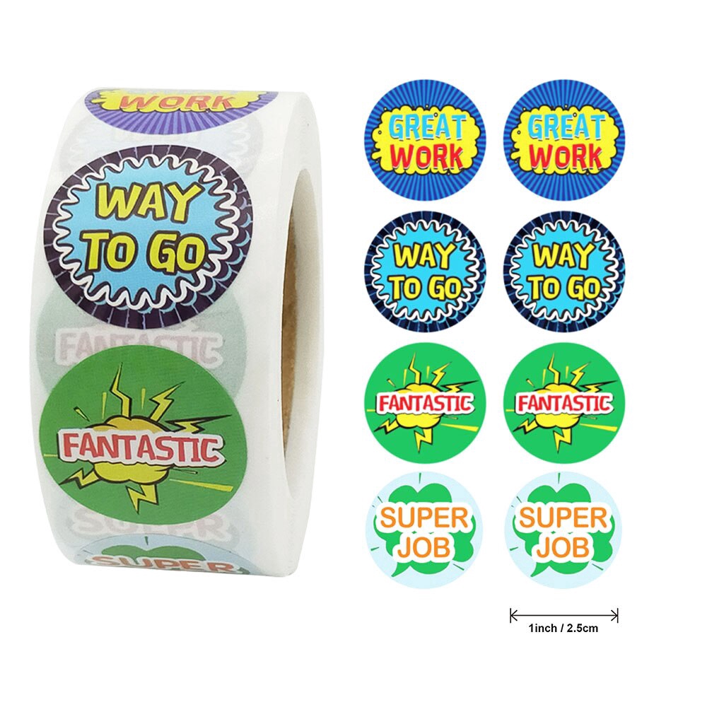 500pcs 2.5CM Kids Reward Stickers Great Work/Fantastic Motivation Word ...