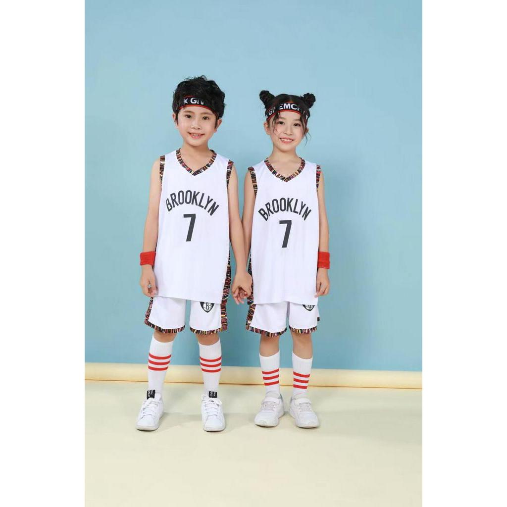 Kids NBA Brooklyn Nets 7 Kevin Durant Jersey Set City Version Children Boys Girls Dri FIT Basketball Uniform Suit