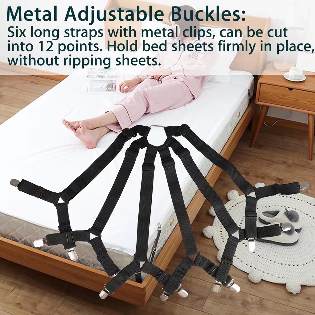 6 Sides Bed Sheet Clips Adjustable Suspender Fastener Elastic Sheet