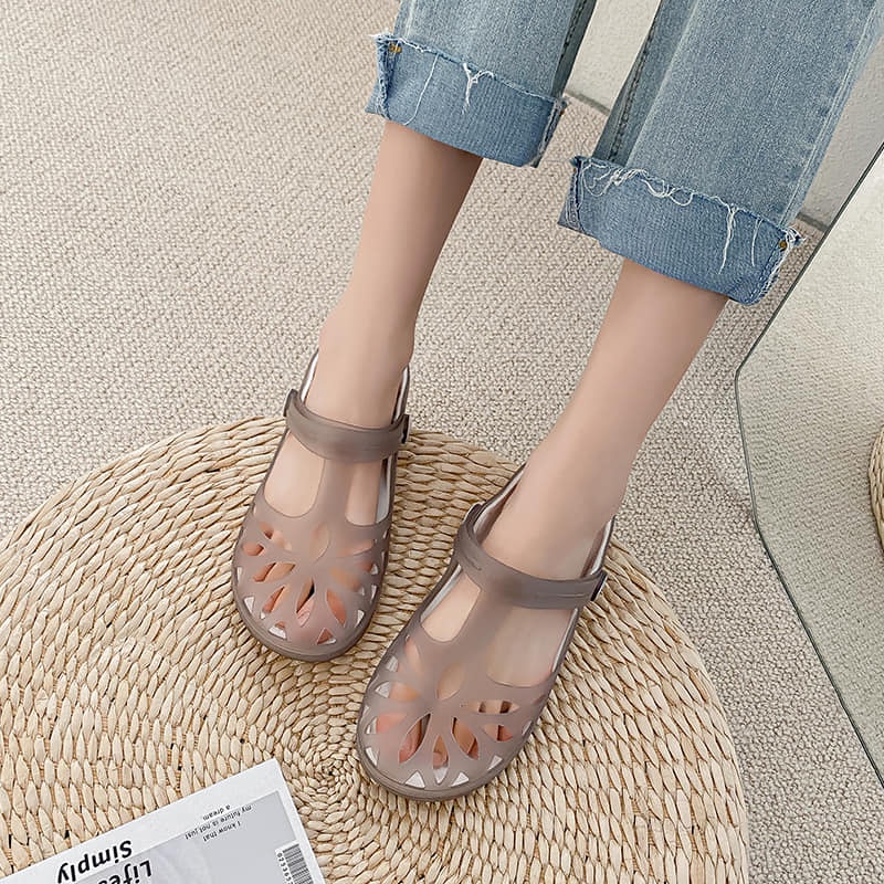 FJ Summer beach Jelly Shoes Anti-Slip Soft Bottom Flat Beach Comfortable  Sandals for Women 2060#