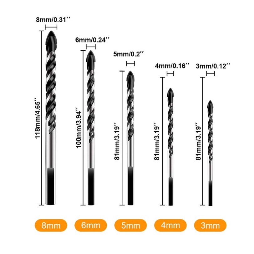 5PCS Ceramic Tile Drill Bits,Masonry Drill Bits Set for Glass, Brick