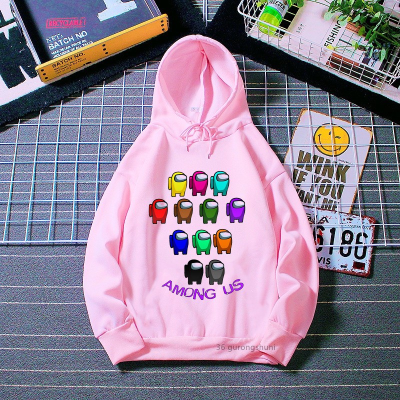 Fashion Kawaii girls pink hoodie cartoon among us new game print cute Casual sweatshirt winter jacket girls hoodie tops wholesale Shopee Philippines