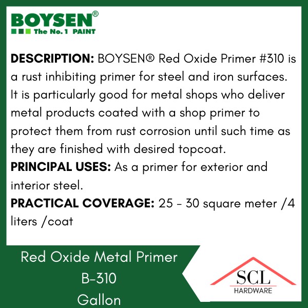 BOYSEN Red Oxide Primer B-310 4 Liters / Gallon | Shopee Philippines