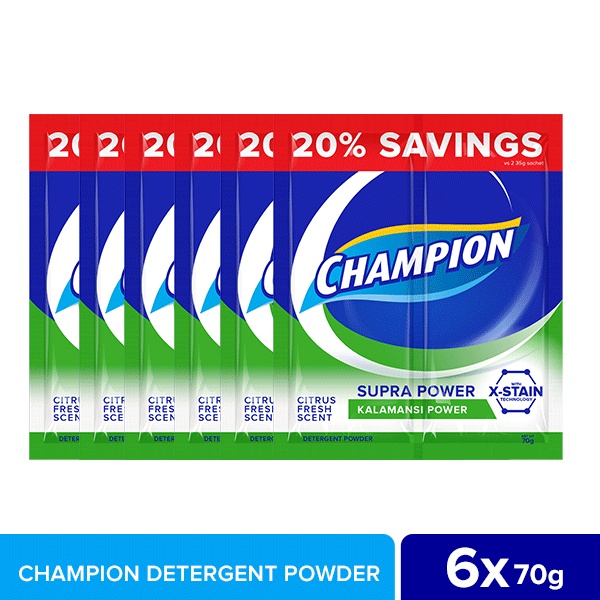 Champion Detergent Powder Citrus Fresh 6x70g | Shopee Philippines