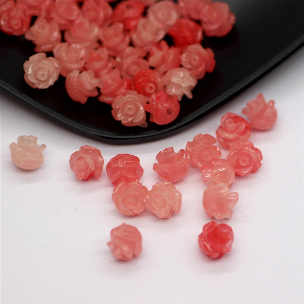 20pcs 6mm Exquisite 3D Small Rose Flower Pendant Beads Multicolor ...