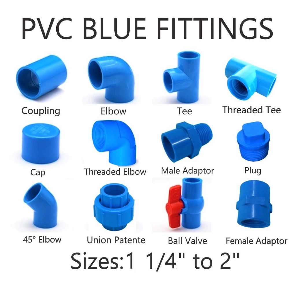 PVC Blue Fittings Elbow Coupling Tee Cap Male Female Adaptor Ball Valve Union