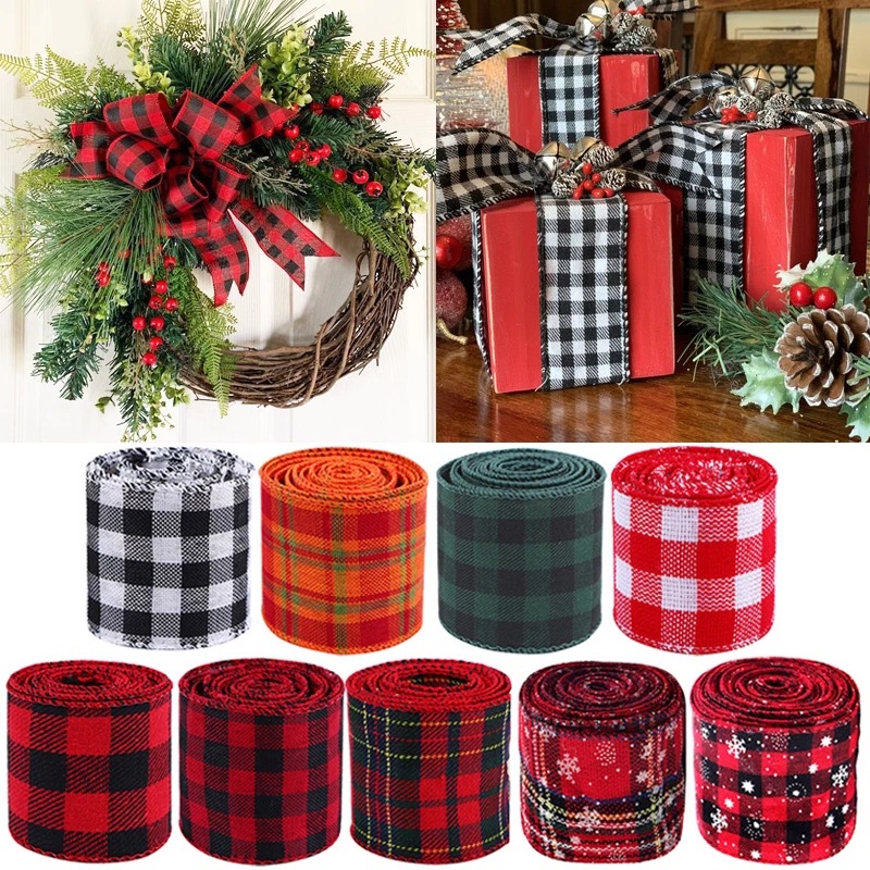 6M/Christmas Wired Ribbon Burlap Ribbon /Christmas Tree Red Green Bow ...