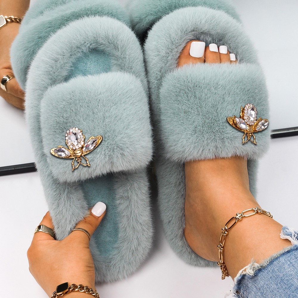 Fluffy discount bling slippers