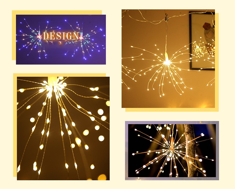 Hanging Starburst String Light Firework Copper Fairy Garland Christmas ...