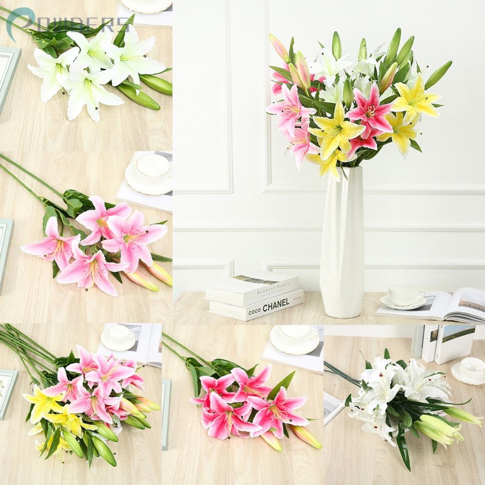 Artificial Lily Steel Wire Wrapped In Plastic Flowers And Leaves