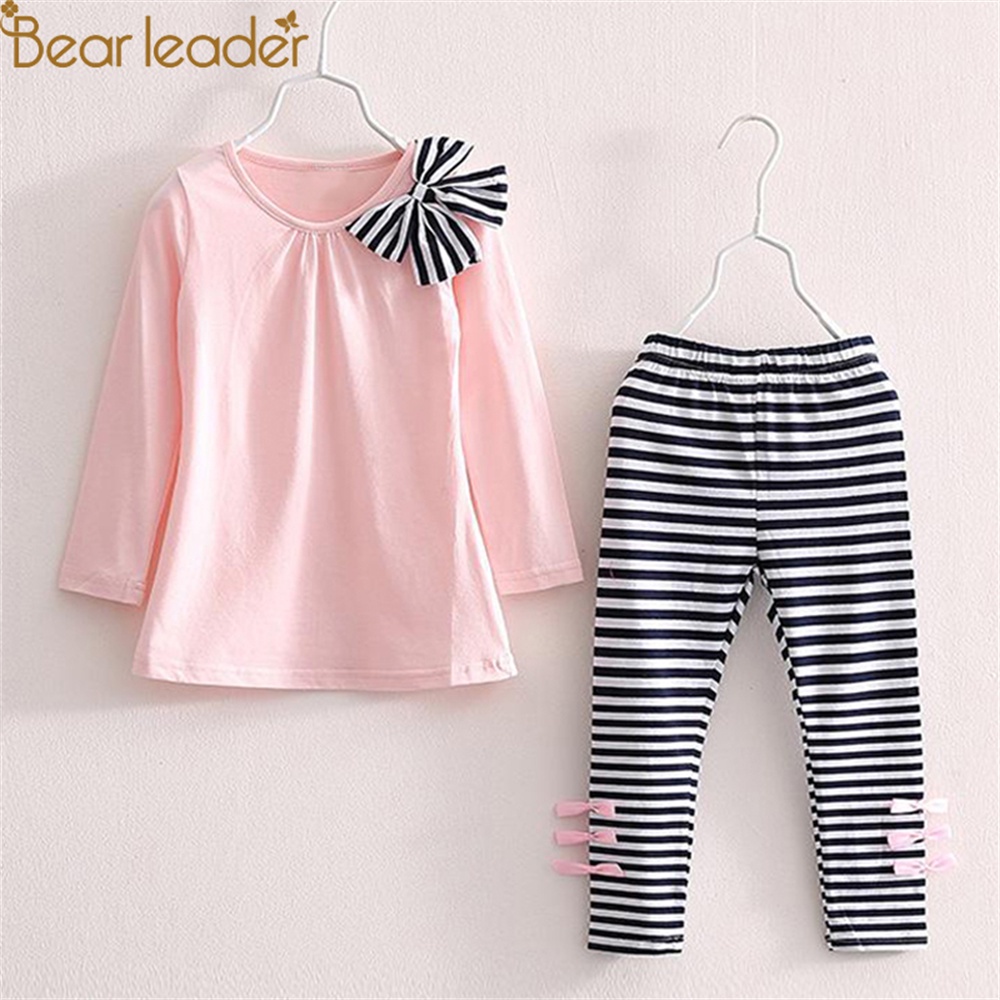 Bear Leader 3-7 Year Old Girl Suit 2024 New Baby Girl Striped Bow Suit ...