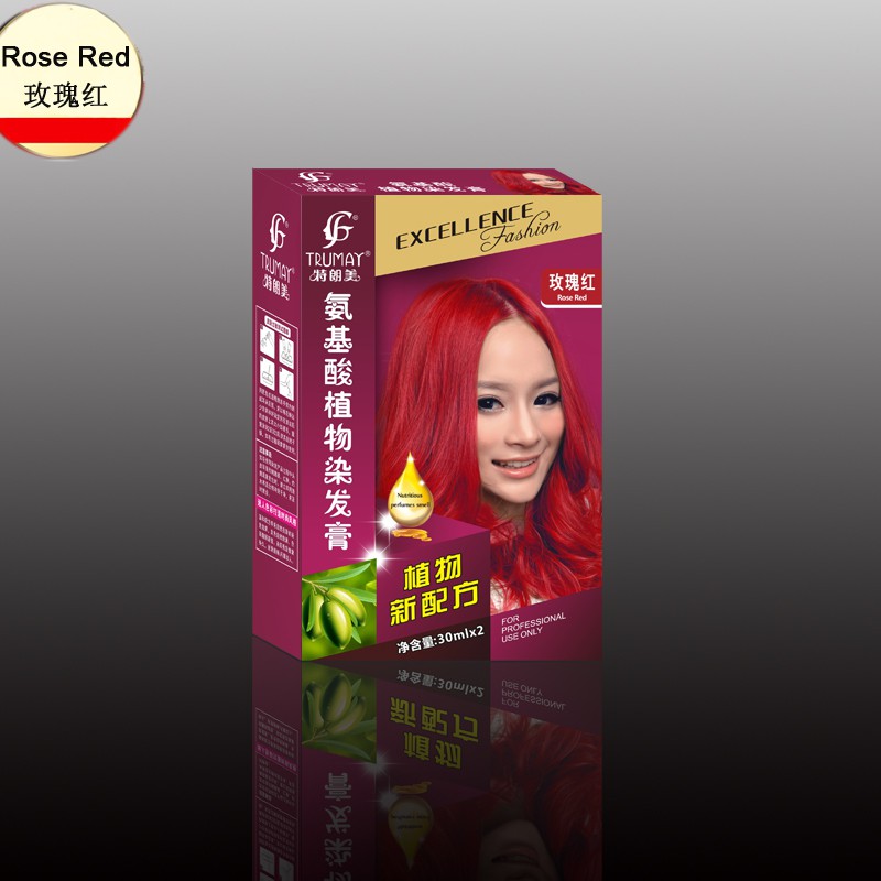 New Fashion Color Hair Dye Cream Rose Red Color Natural Permanent Amino