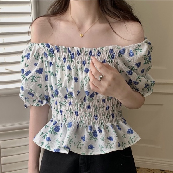 Korean floral croptop for women off the shoulder tops for women casual ...
